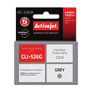 Activejet ACC-526GN tinte Canon printerim; Canon CLI-526G nomaiņa; Augstākā; 10 ml; Pelēks