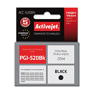 Activejet ACC-520BN tinte Canon printerim; Canon PGI-520Bk nomaiņa; Augstākā; 20 ml; melns