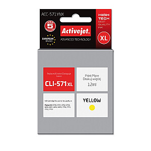 Activejet ACC-571YNX tinte Canon printerim; Canon CLI-571Y XL nomaiņa; Augstākā; 12 ml; dzeltens