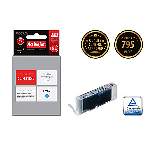 Activejet ACC-551CN tinte Canon printerim; Canon CLI-551C nomaiņa; Augstākā; 15 ml; zils