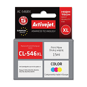 Activejet AC-546RX tinte Canon printerim; Canon CL-546 XL nomaiņa; Premium; 15 ml; Krāsa