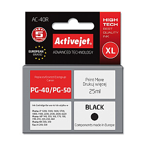 Activejet AC-40R tinte Canon printerim; Canon PG-40 / PG-50 nomaiņa; Premium; 25 ml; melns