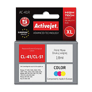 Activejet AC-41R tinte Canon printerim; Canon CL-41 / CL-51 nomaiņa; Premium; 18 ml; Krāsa