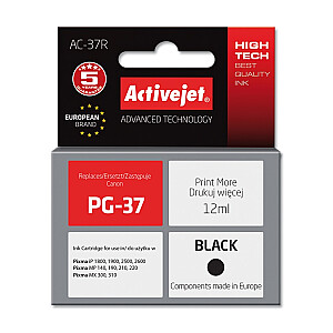 Activejet AC-37R tinte Canon printerim; Canon PG-37 nomaiņa; Premium; 12 ml; melns