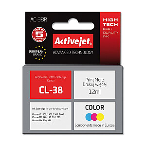 Activejet AC-38R tinte Canon printerim; Canon CL-38 nomaiņa; Premium; 12 ml; Krāsa