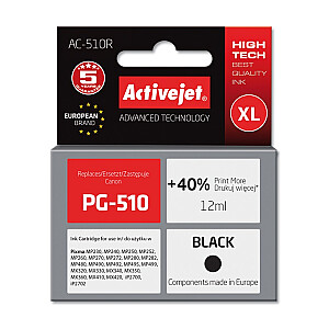 Activejet AC-510R tinte Canon printerim; Canon PG-510 nomaiņa; Premium; 12 ml; melns