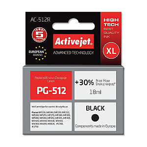 Activejet AC-512R tinte Canon printerim; Canon PG-512 nomaiņa; Premium; 18 ml; melns