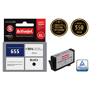 Activejet AH-655BR tinte HP printerim; Rezerves HP 655 CZ109AE; Premium; 20 ml; melns