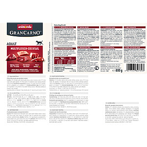 animonda GranCarno daudzveidīgs gaļas kokteilis Liellopu gaļa, Vistas gaļa, Medījums, Sirds, Tītars Pieaugušais 800 g