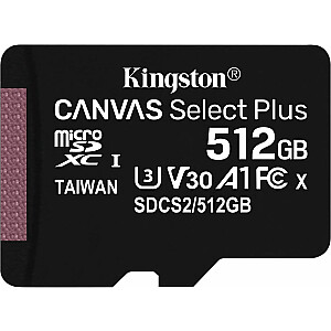 Карта Kingston Canvas Select Plus MicroSD 512 ГБ, класс 10 UHS-I / U3 A1 V30 (SDCS2 / 512GBSP)
