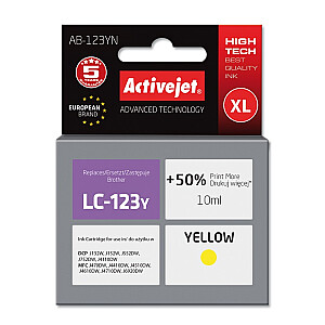 Activejet AB-123YN tinte Brother printerim; Rezerves Brother LC123Y / LC121Y; Augstākā; 10 ml; dzeltens