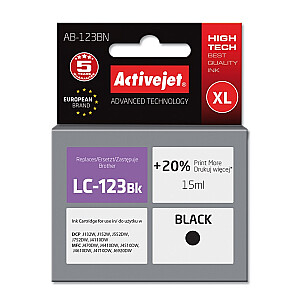 Activejet AB-123BN tinte Brother printerim; Rezerves Brother LC123Bk / LC121Bk; Augstākā; 15 ml; melns