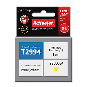 Activejet AE-29YNX tinte Epson printerim, nomaiņa Epson 29XL T2994; Augstākā; 15 ml; dzeltens
