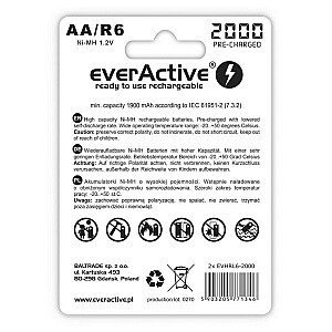 EverActive Ni-MH R6 AA 2000 mAh Silver Line akumulatori - 2 gab.