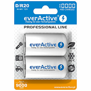 EverActive R20/D 10 000 mAh Ni-MH uzlādējamās baterijas, gatavas lietošanai