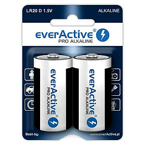 Щелочные батарейки everActive Pro Alkaline LR20 D - блистерная карта - 2 штуки