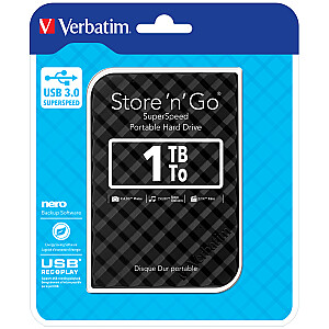 Жесткий диск Verbatim Store 'n' Go с интерфейсом USB 3.0, 1 ТБ, черный