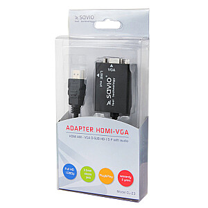 Savio CL-23 VGA (D-Sub) HDMI A tipa (standarta) video kabeļa adapteris, melns