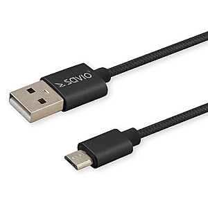 Savio CL-129 USB kabelis 2 m USB 2.0 USB A USB C Melns