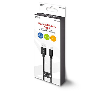 Savio CL-129 USB kabelis 2 m USB 2.0 USB A USB C Melns