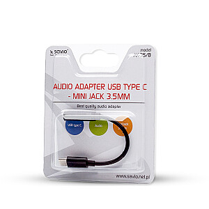 SAVIO USB Type 3.1 C (M) — ligzda 3,5 mm (F) Audio adapteris, melns AK-35/B