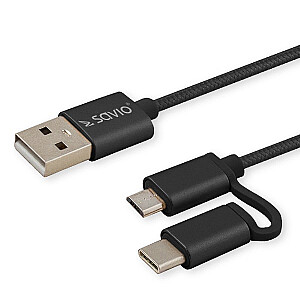 Savio CL-128 USB kabelis 1 m USB 2.0 USB A USB C / Micro-USB A melns