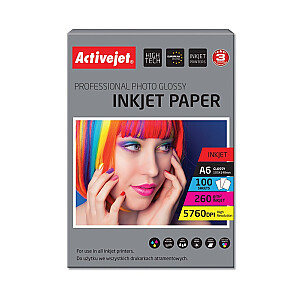 Fotopapīrs Activejet AP6-260GR100 tintes printeriem; A6; 100 gab