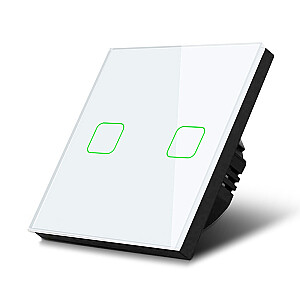 Maclean Energy MCE703W Сенсорный выключатель света, двойной, стеклянный, белый с квадратной кнопкой, размеры 86x86 мм, с подсветкой кнопок