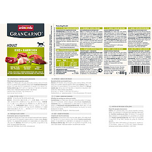 animonda GranCarno liellopa gaļa + trusis ar zaļumiem Pētersīļi, Liellopu gaļa, Trusis Pieaugušais 800 g
