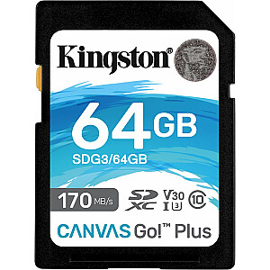 Karta Kingston Canvas Go! Plus SDXC 64 ГБ, класс 10 UHS-I / U3 V30 (SDG3 / 64 ГБ)