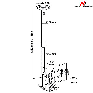 Maclean MC-504A B Потолочный кронштейн для телевизора 23–42 дюйма 50–85 см 30 кг Черный