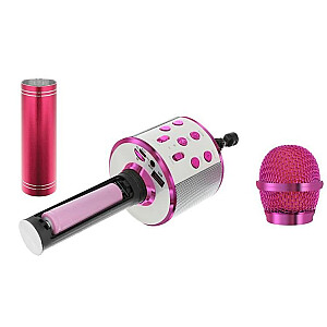 Goodbuy karaoke mikrofons ar iebūvētu Bluetooth skaļruni / 3W / aux / balss modulators / USB / Micro SD rozā