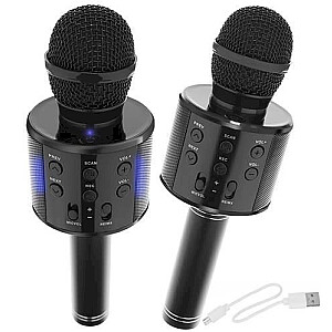 Goodbuy karaoke mikrofons ar iebūvētu Bluetooth skaļruni / 3W / aux / balss modulators / USB / Micro SD melns
