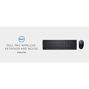 Клавиатура и мышь Dell Pro (RTL BOX) KM5221W Wireless, Wireless (2,4 ГГц), батареи в комплекте, русский (QWERTY), черный