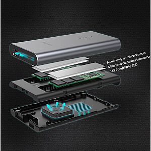 UNITEK S1206A SolidForce USB-C uz PCIe/NVMe M.2 10Gb/s Dual Bay SSD šasija ar bezsaistes klonēšanu