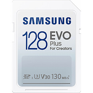 Samsung EVO PLUS SDXC 128GB UHS-I U3 [Rakstīt 100MB/s, Lasīt 130MB/s]