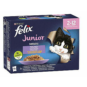 Felix Fantastic желейный корм для котят в желе из говядины, курицы, лосося, сардины - 12x 85 г