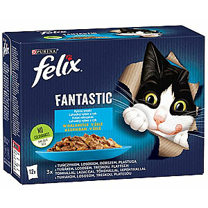 Felix Fantastic Flavors of Fish želejā ar tunci, lasi, mencu un pleksti - 340g (12x85g)