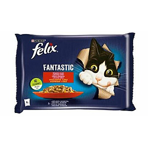 Felix Fantastic trusis, jērs - mitrā barība kaķiem 340g (4x85g)