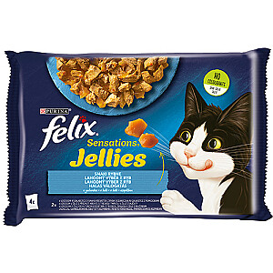 Felix Sensations Mix - lasis, garneles, jūras zivis ar tomātiem - mitrā barība kaķiem - 4x85g