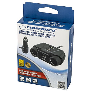 EZ132 AUTOMAŠĪNAS SPRIEGUMA ADAPTERS 2 LIGZDAS + 4 USB Quick Charge port 3.0