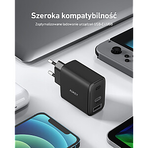 AUKEY PA-F3S 1xUSB-C un 1xUSB-A PD 3.0 32W ĀTRA UZLĀDE