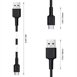 AUKEY CB-CA2 OEM USB kabelis 2m USB 3.2 Gen 1 (3.1 Gen 1) USB A USB C Black