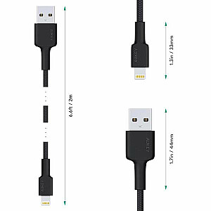 AUKEY CB-AL05 Black Lightning uz USB ātrās uzlādes kabelis | 2m | MFI Apple