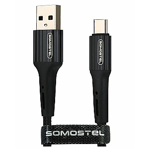 USB TYPE-C 3.6A CABLE BLACK SOMOSTEL 3600mAh БЫСТРОЕ ЗАРЯДНОЕ УСТРОЙСТВО QC 3.0 1M POWERLINE SMS-BW06 - ТЕКСТИЛЬНАЯ ОПЕЛКА