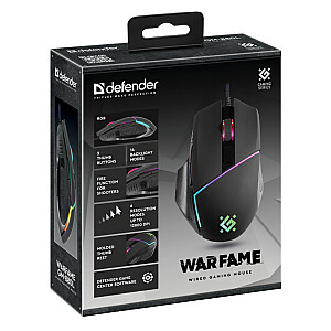 Spēļu, optiskā, vadu pele DEFENDER GM-880L WARFAME 12800dpi 8P RGB