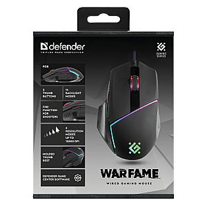 Spēļu, optiskā, vadu pele DEFENDER GM-880L WARFAME 12800dpi 8P RGB