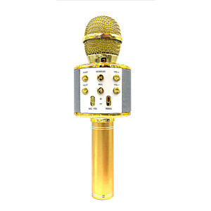 Goodbuy karaoke mikrofons ar iebūvētu Bluetooth skaļruni / 3W / aux / balss modulators / USB / Micro SD zeltains