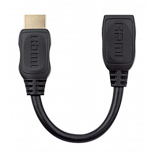 Manhetenas HDMI ar Ethernet pagarinājuma kabeli, 4K @ 60 Hz (Premium High Speed), vīrišķais–sieviete, 20 cm kabelis, melns, Ultra HD 4k x 2k, pilnībā ekranēts, zeltīti kontakti, mūža garantija, daudzslāņu maisiņš