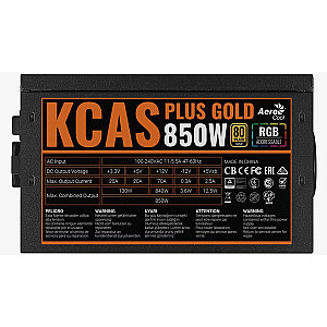 Barošanas avots Aerocool KCAS PLUS GOLD 850W 20+4 pin ATX Black